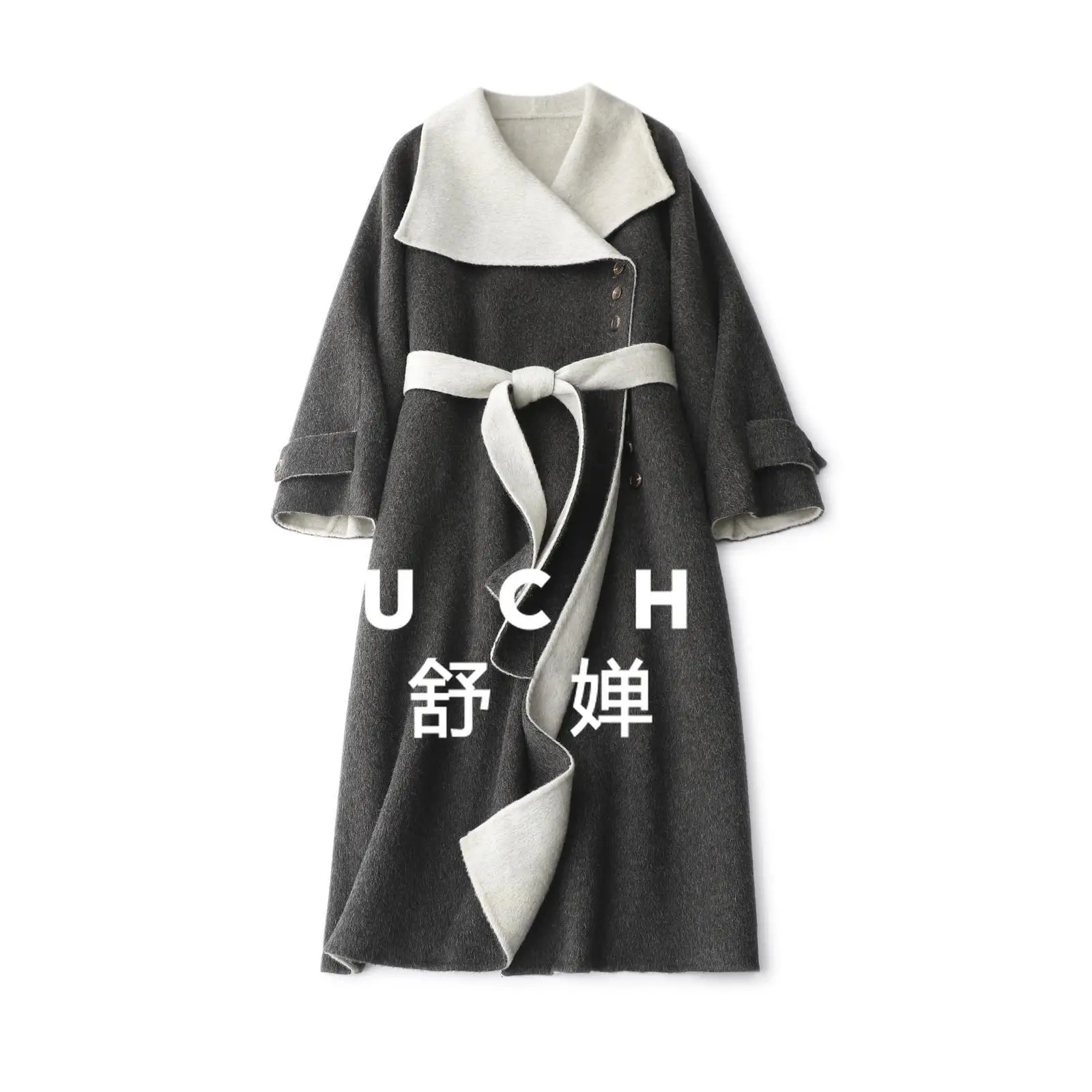 

Double-sided Color Matching Lapel Korean and High-end Long Lace-up Coat Women Casaco Feminino De Inverno Super Quente