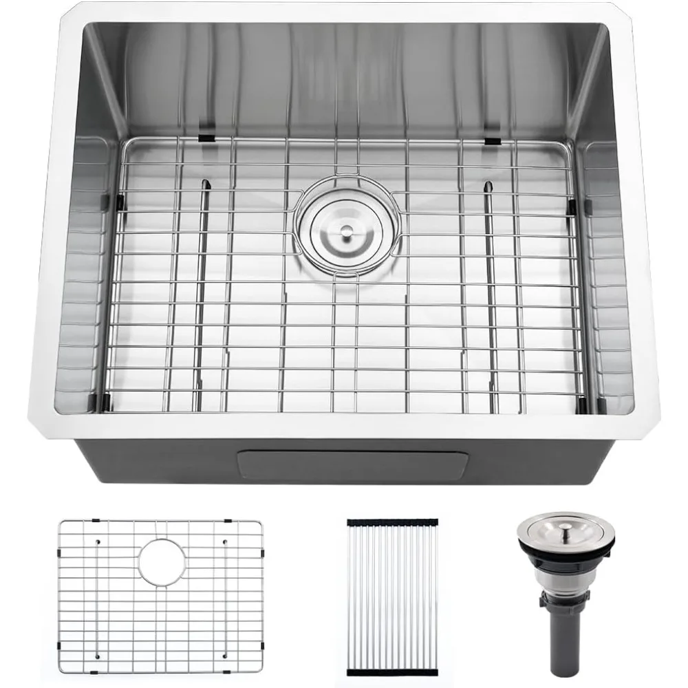 

24x19x13 stainless steel undermount laundry room sink - 16 gauge single bowl utility kitchen sink - deep basin for outdoor use