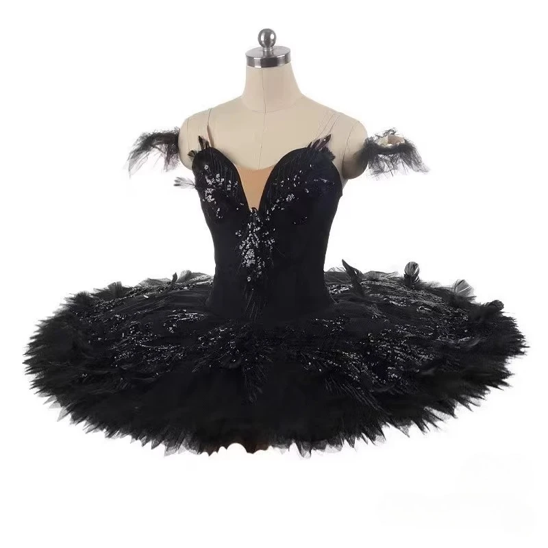 Children's Black Swan Ballet Dance TUTU Dress Performance Costume, Girls' Adult Ballet Fluffy Skirt Silk Dress image 3