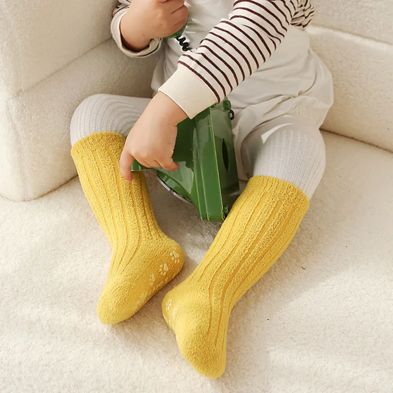 Coral Fleece Baby Anti Slip Floor Socks Girls Boys Toddlers Long Socks Winter Warm Thick Indoor Grip Socks