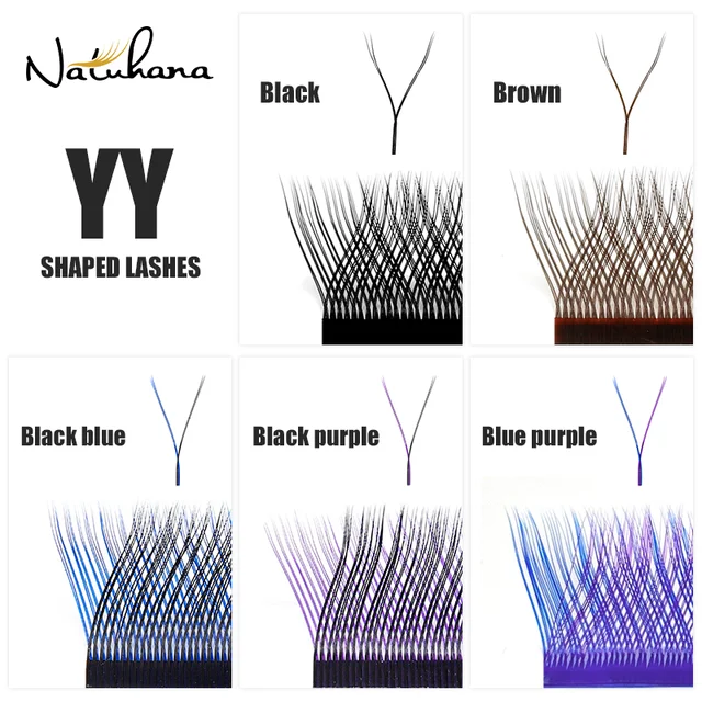 NATUHANA YY kształt kolor Ombre przedłużanie rzęs dwie końcówki rzęs C/D Curl naturalny makijaż siatka netto krzyż sztuczne rzęsy