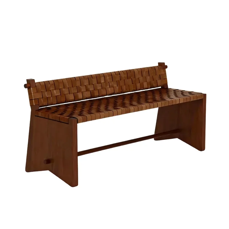 Saddle leather woven chair, home retro back chair