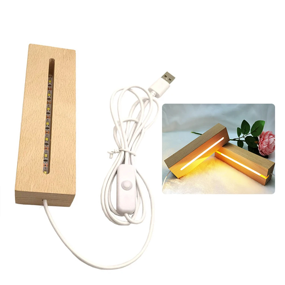 Wooden LED Lamp Base Rectangle Luminous Base USB 3D LED DIY Night Lamp Base for Resin Letter Lamp Acrylic Glass Resin Art
