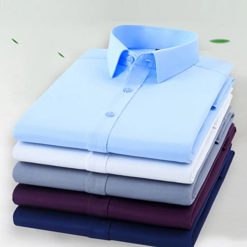 

2024 Men's New Bamboo Fiber Shirt Long Sleeve Solid Color Stretch Non-Ironing Professional Workwear Shirt