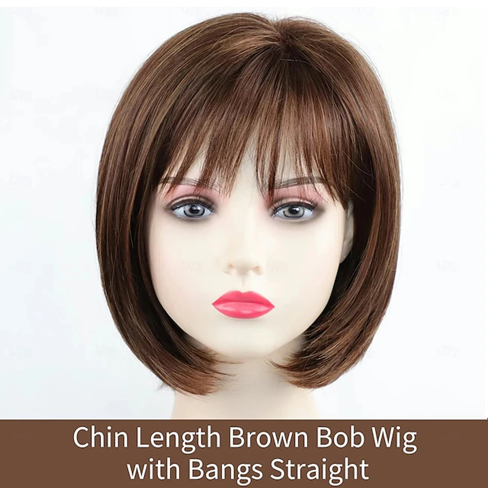 HAIRJOY Synthetic Hair Short Brown Bob Wigs with Bangs for Women  Daily Party Wig image 2