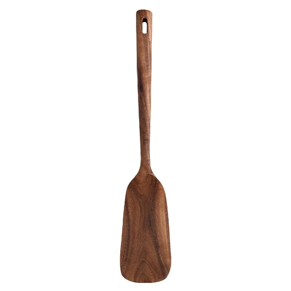 Teakwood Cooking Long Handle Heat Resistant Kitchen Utensil Slotted Turner Natural Wood Spatula For Pots Hangable Design Wood