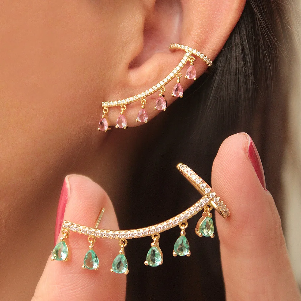 Summer Latest Copper Inlaid Color Zirconia INS Style Niche Forest EarringsEar Clips Perfect Birthday Gift For Women Jewelry