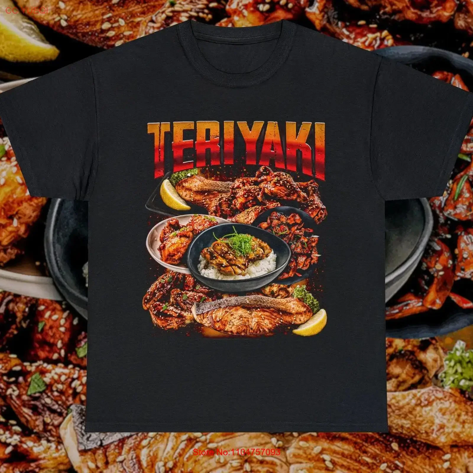 Camiseta Vintage Teriyaki Retro de los 90, Diseño Gráfico de Carne de Res, Salmón y Pollo, Alta Calidad, Lavada, Unisex, Transpirable