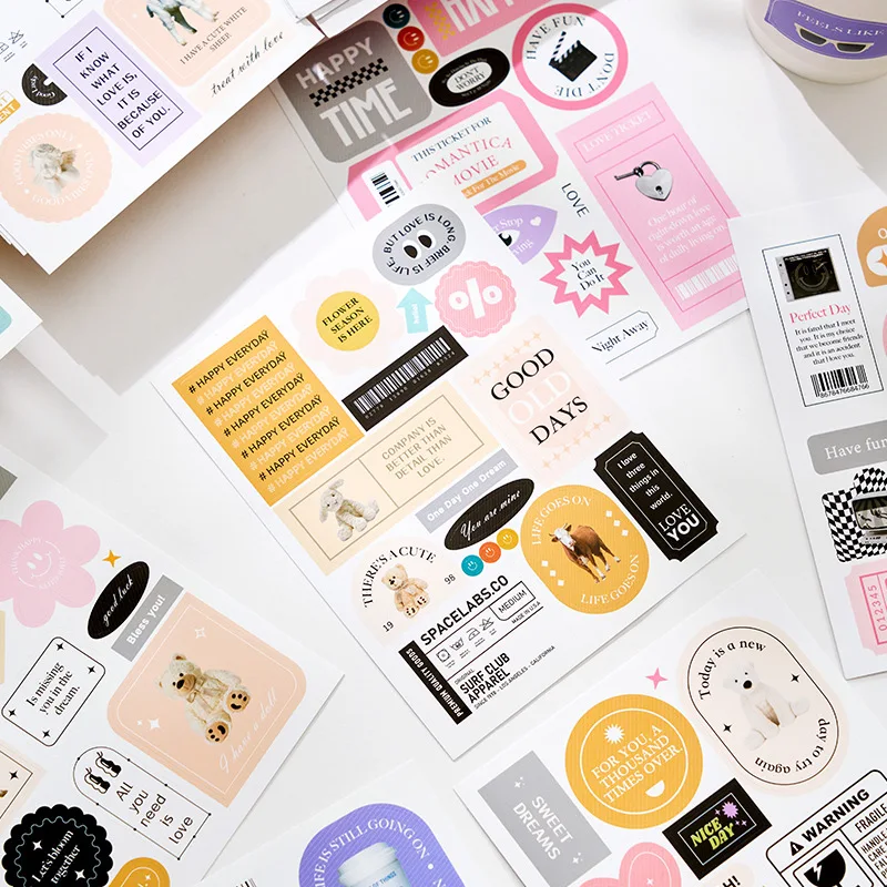 6 Sheets  Creative  Cartoon Cute Stickers for Scrapbooking DIY Decorative Material Collage Journaling