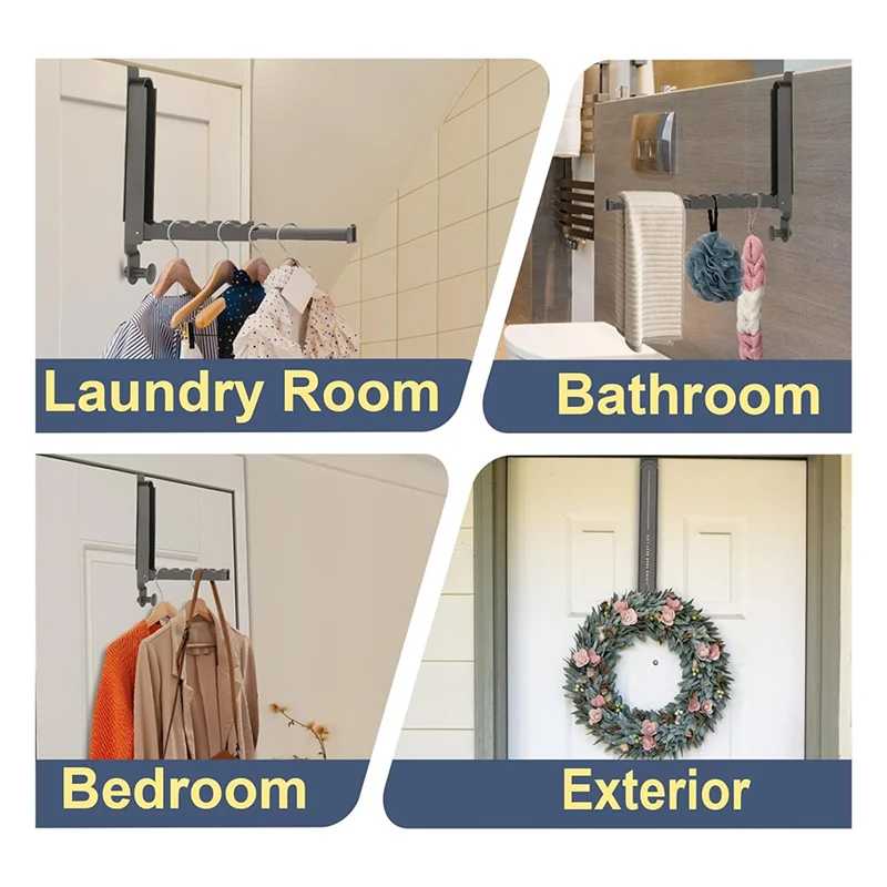 

AD-Over The Door Hooks Hanger 2 Pack,Adjustable Over The Door Drying Rack For Laundry,Foldable Drying Over Door Towel Racks