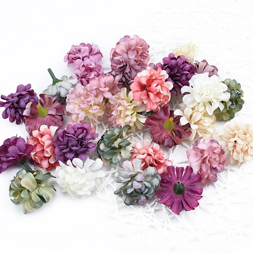 

50/100pcs Artificial Flowers Silk Hydrangea Head Scrapbook Christmas Tree Decoration Home Room Wedding Dress Decorative Products
