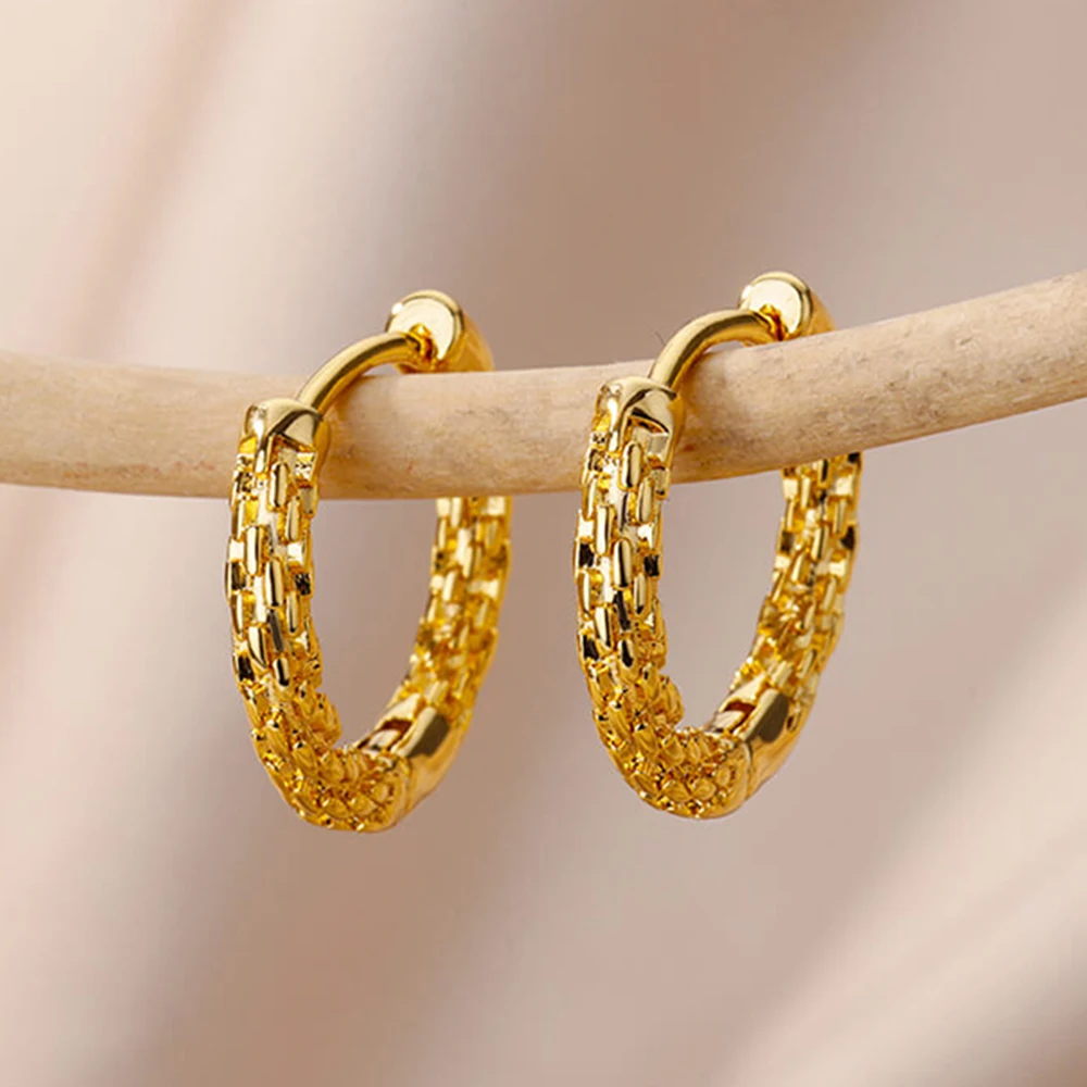 Stainless Steel Hoop Earrings For Women Gold Color Round Square Geometric Earring Female Fashion Ear Jewelry Brincos Gift 2024