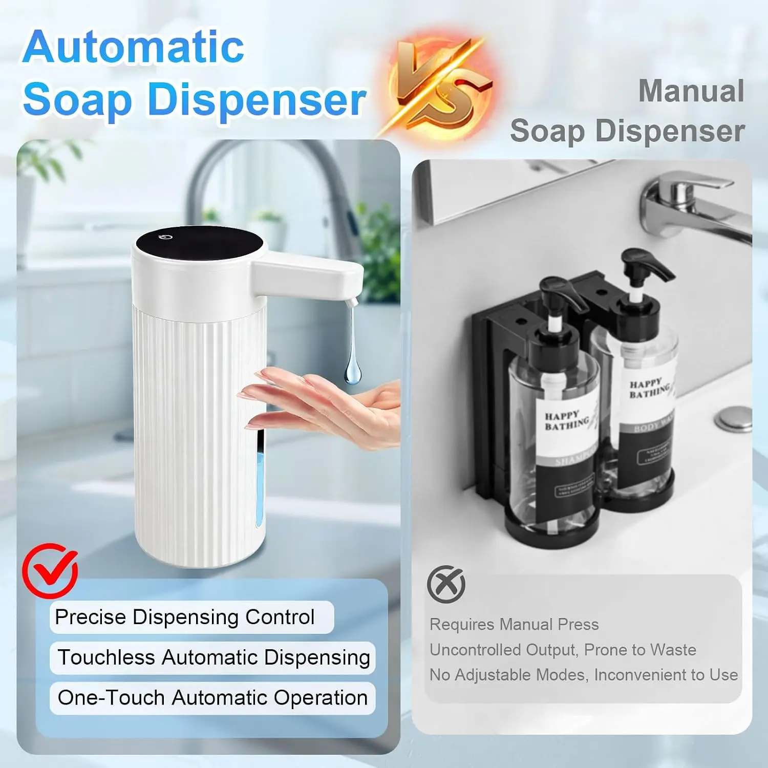 Automatic Liquid Soap Dispenser Touchless, USB Rechargeable Hand Soap Dispenser, 4-Level Adjustable, 14.2oz/420mL, IPX5, Compati