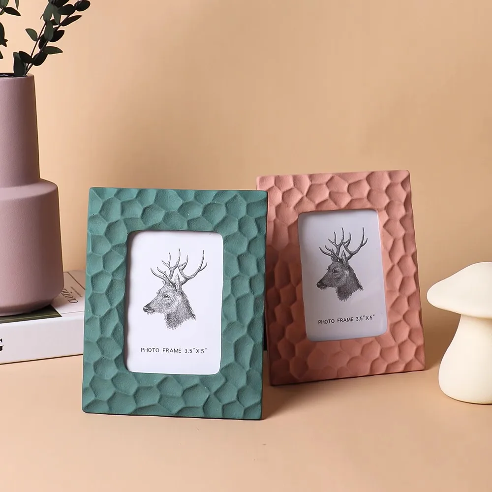 Morandi Style Green Pink Ceramic Tabletop Photo Frame 3.5