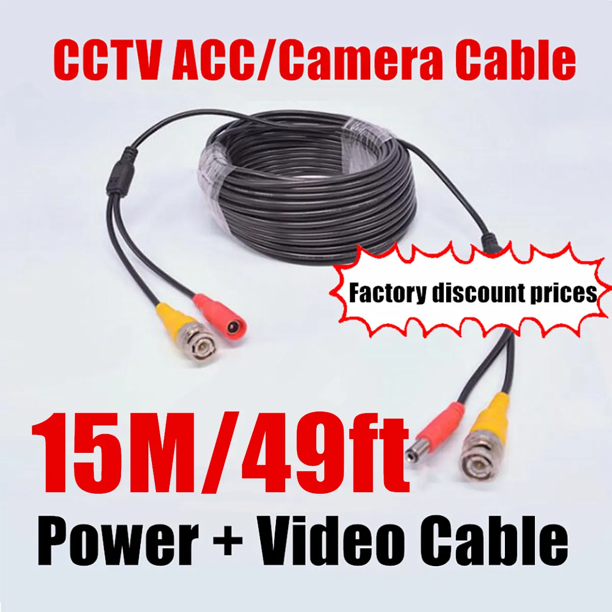 

Соединительный кабель BNC + DC 15 м/49 фута, 2 в 1, кабель BNC для видеонаблюдения, коаксиальные видеокамеры с питанием AHD для аналоговой системы AHD/TVI/CVI/CVBS