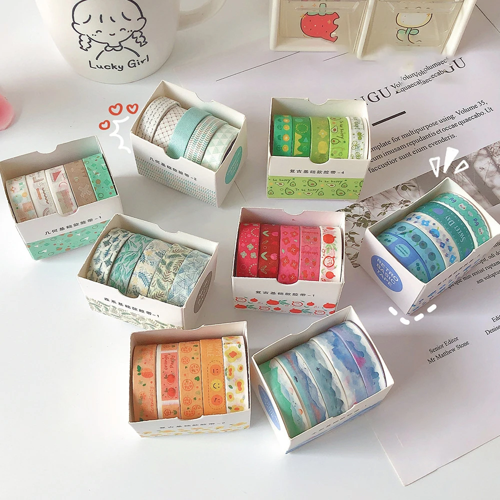 5pcs/set Kawaii Washi Tapes DIY Diary Journal Planner Hand Account Stickers Cute Masking Tapes Korean Stationery Office Supplies