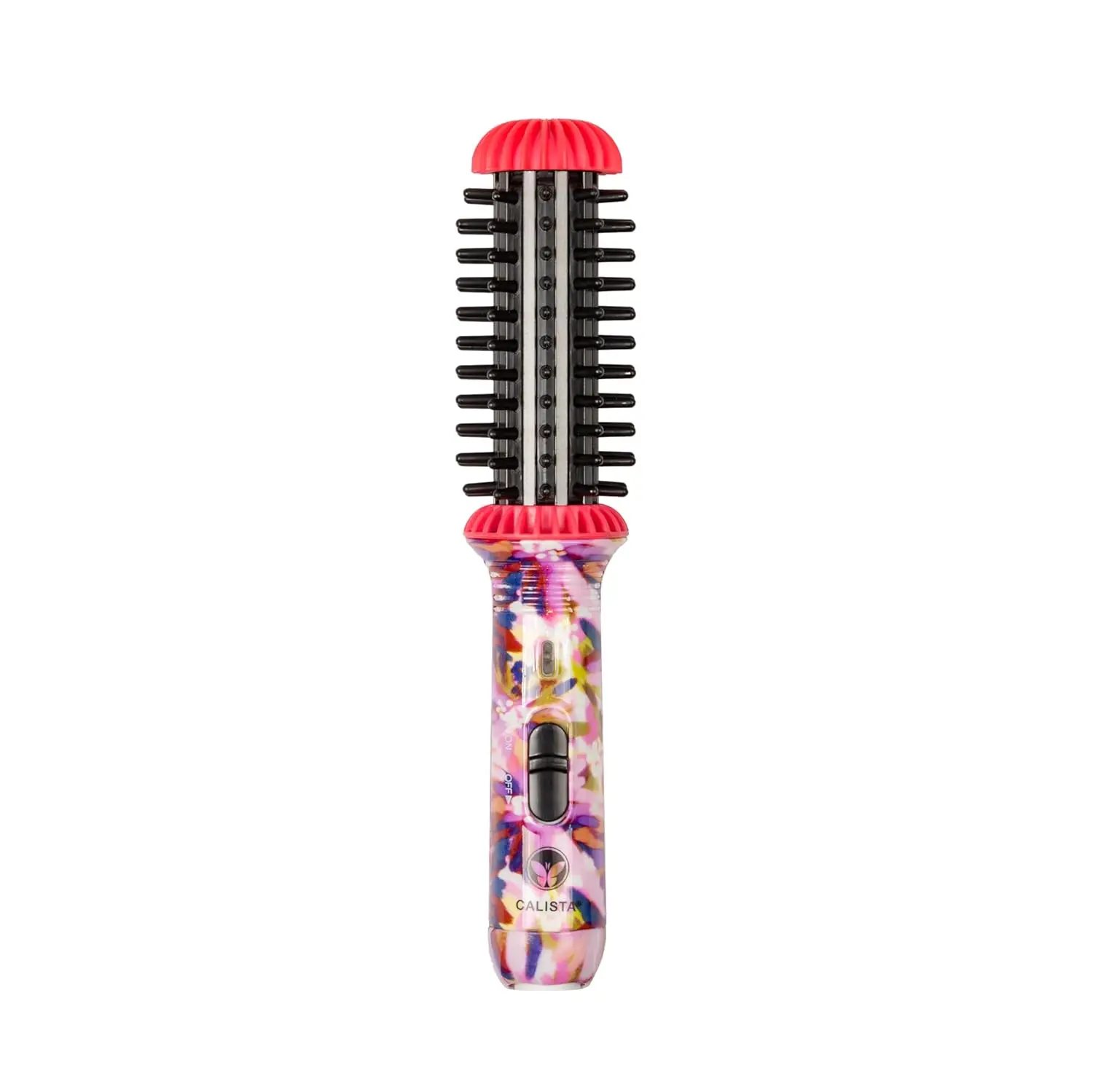 GoGo Mini Heated Round Brush, 7' Curling Styler, 365°F, Travel-Friendly, Dual Voltage, Pink Petals