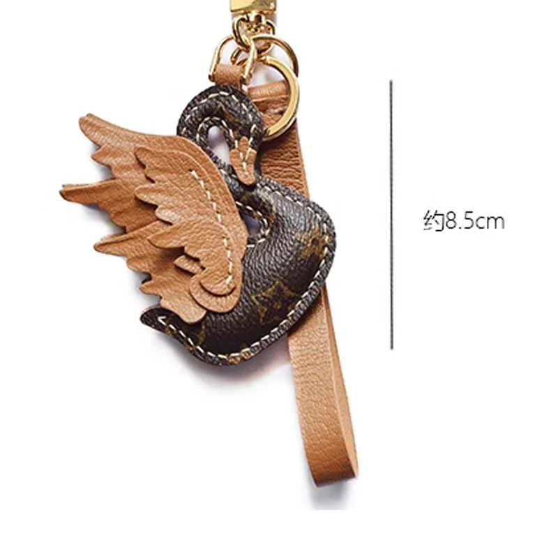 Keychain Bag Pendant Handmade PU Leather Brown Swan Elegant For Man Or Woman Gift