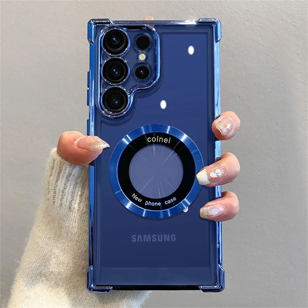 Plating Magnetic Wireless Charge Phone Case for Samsung S24 S23 FE S26 S25 S22 Plus S21 S26 Ultra Clear Lens Protection Cover