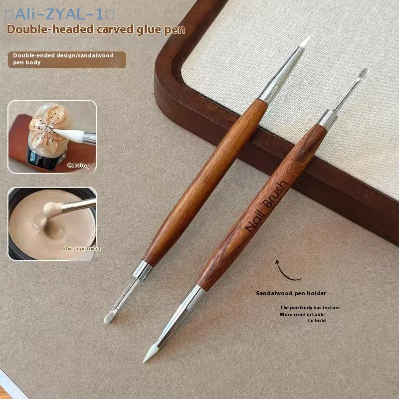 

【ZYAL-1】Wood Double Headed Nail Art Brush Carving Flower Painting Pen Mixing Pen DIY Manicure Tool Multifunctional