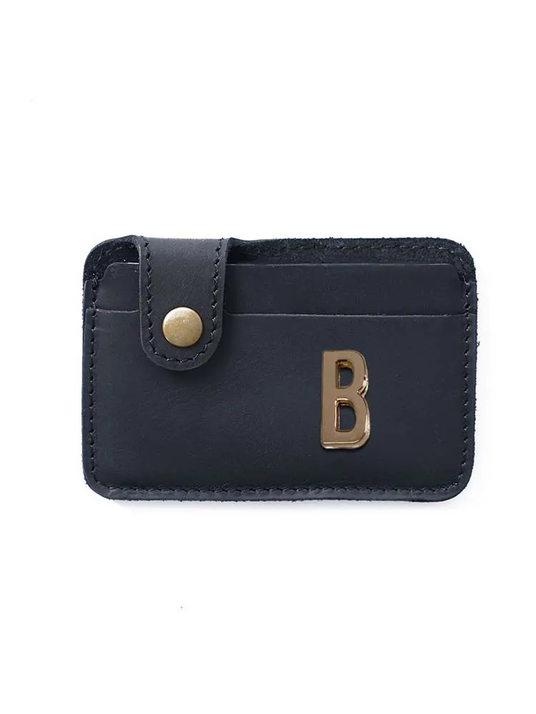 

Stylish Customized Personalized Customer Name Card & ID Holders: Genuine Leather with Campus Card Snap-On Metal Letter Decor