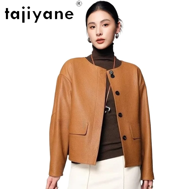 

Куртка TAJIYANE из натуральной овчины, модная короткая куртка с узором «личи», из натуральной кожи, женская, осенняя одежда 2025, шуба