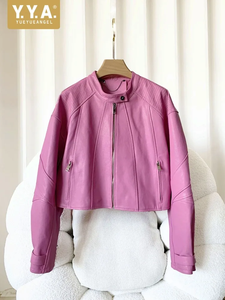 

Новая женская кожаная мотоциклетная куртка с воротником-стойкой в стиле панк, на молнии, с длинными рукавами, укороченная, для уличной моды