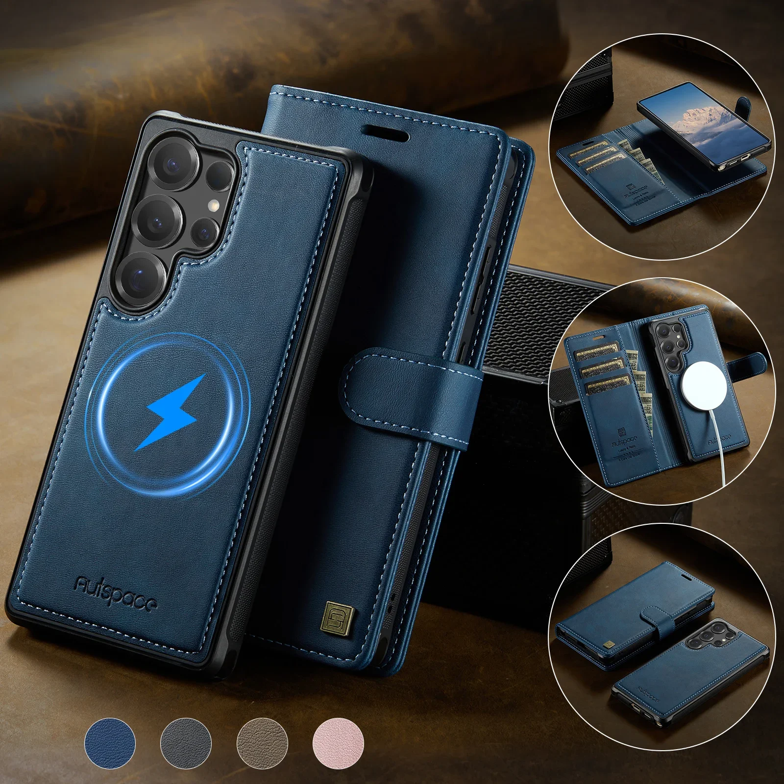 

Кожаный чехол-кошелек премиум-класса для телефона Samsung Galaxy S25 S24 Ultra S25Plus S25Edge 2-в-1, съемный магнитный откидной чехол