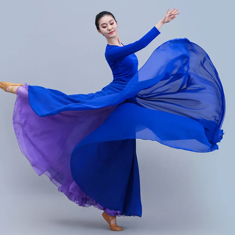 

Новая женская двусторонняя танцевальная юбка с разрезом, для выступлений, из шифона, элегантная длинная шифоновая юбка, женская одежда