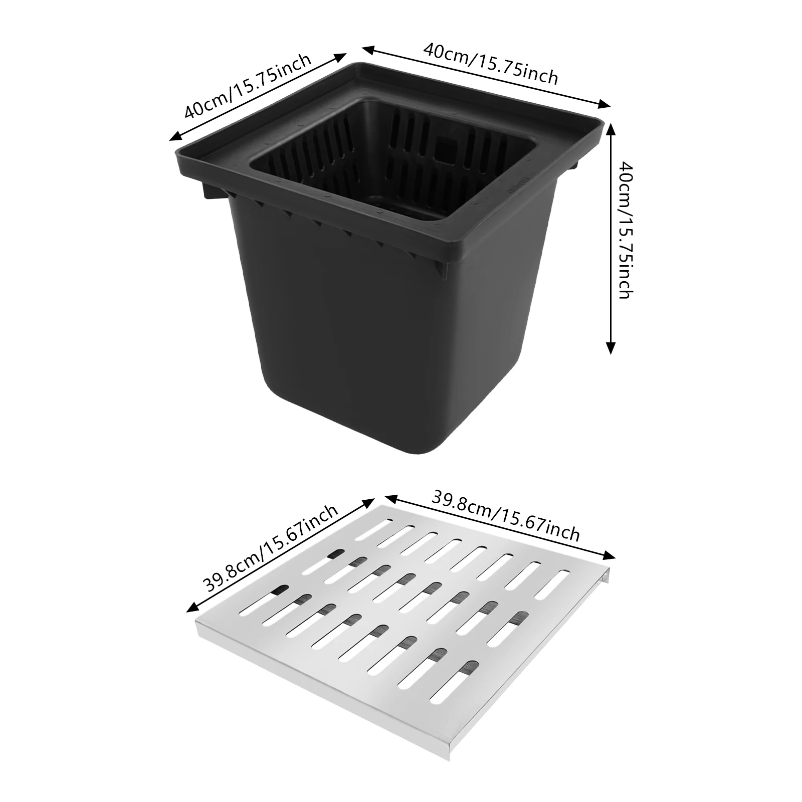 

40cm Catch Basin, Large Catch Basin for Drainage, Catch Basin with Debris Basket & Without Reserved Hole for Patio