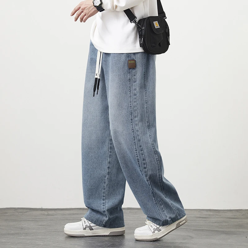 

Осенние новые широкие джинсовые брюки, мужские брюки нейтрального цвета, свободные повседневные прямые уличные модные брюки, большой размер 8xl