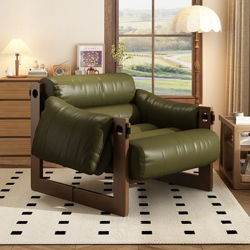 كرسي جيرسي جلدي لغرفة النوم والترفيه المنزلي، كرسي أريكة فردي إسكندنافي، مصمم كلاسيكي من الخشب الصلب في العصور الوسطى