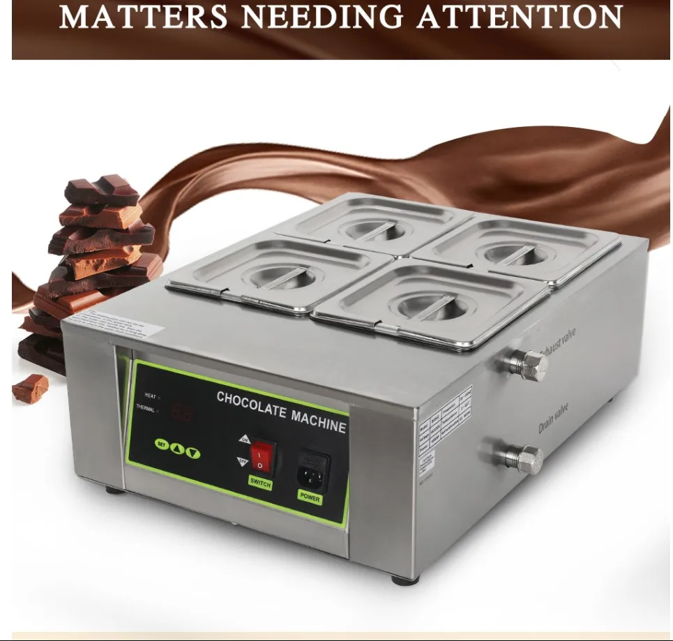 Electric Chocolate Melting 1-6 Lattices 8KG Capacity Machine Electric Chocolate Tempering Machine Chocolate cascade Melting Pot