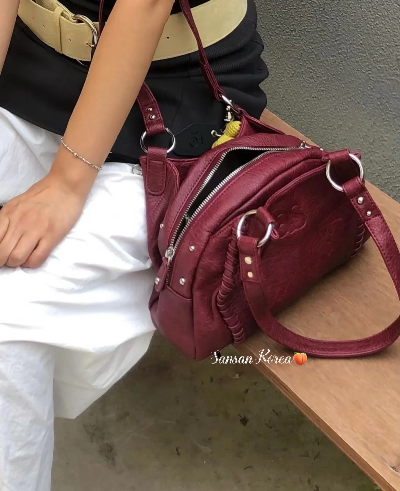 Ason 2025 New Korean Style Wanderer Bag 25FW Leather Mini Motorcycle Shoulder Bag Large Capacity Tote