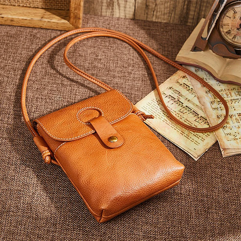 High quality genuine leather mobile phone bag, new small bag, elegant shoulder bag, cross-body bag, first layer cowhide women's