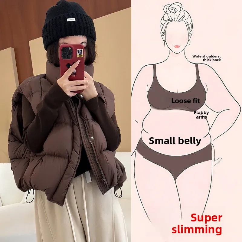 

Short Loose Cotton Vest Women's Fashion 2025 Summer Commute Style Warmth Stand Collar Overalls Large Size plus Size