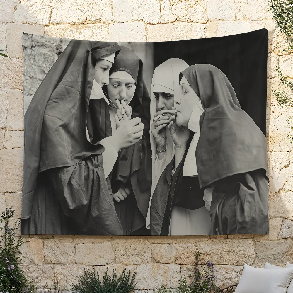 Funny Smoke Nun  flag For Bedroom Living Bar Garden Outdoor Active  Decoration Background And Concert