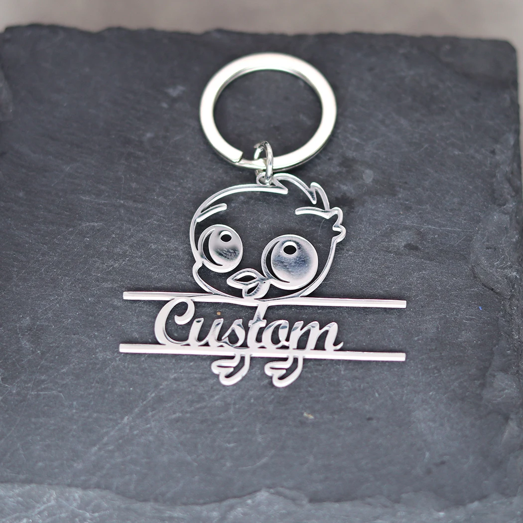 Cute Duck Animal Pendant Keyring Personalized Custom Name Keychain Men Women Stainless Steel Jewelry Keepsake Gift