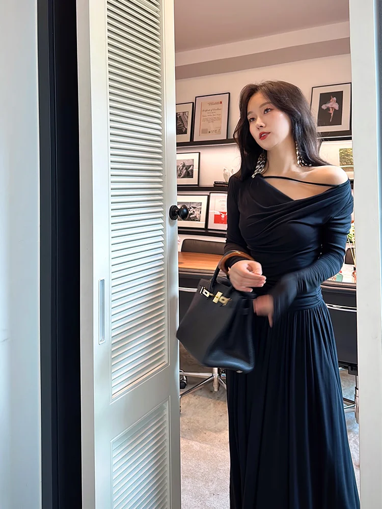 

YANGXIAOJING Spring Summer Faion Set Women's Red Long Dr Two-Piece Suit Casual Sle Long Sve round Ne Cotton Clothes