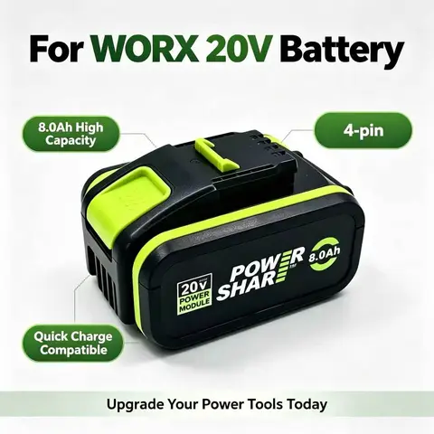 For WORX Tool - 20V 3.0Ah  8.0Ah Lithium Battery 4-pin WA3553 WA3551 WA3572 WX390, Rechargeable 20V 3000mAh Lithium Battery