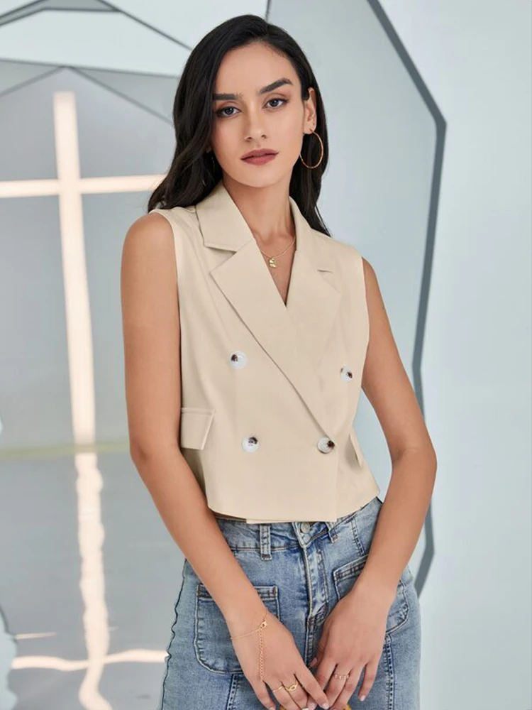 Women\'s Suit Vest Elegant Double Breasted OL Waistcoat Tailored Collar Retro Tooling Waistcoat Formal Fashion chalecos mujer