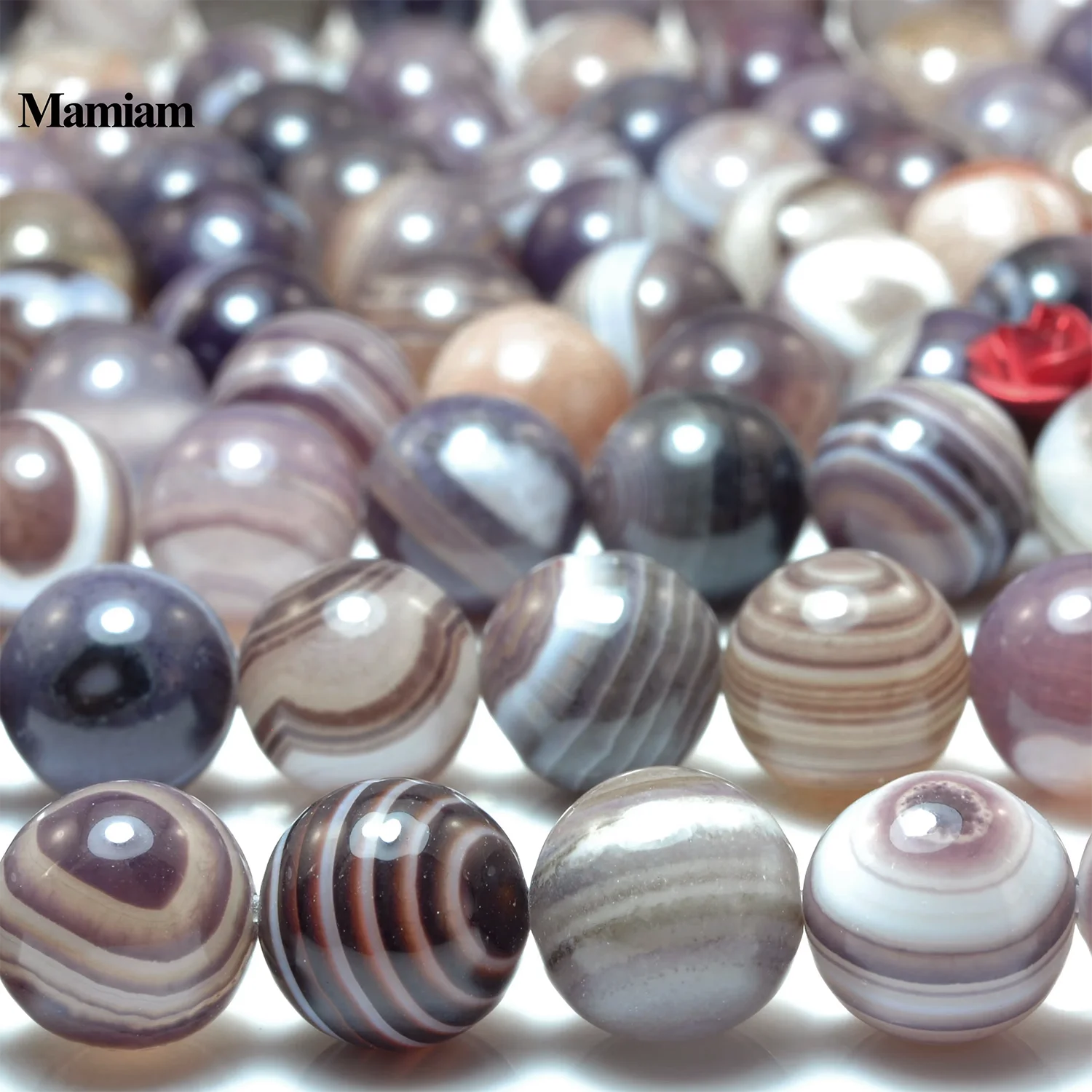 Mamiam Lavender Stripes Agate Beads Smooth Round Loose Stone 6-10mm Bracelet Necklace Diy Jewelry Making Gemstone Gift Design