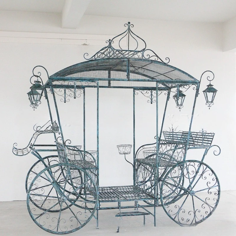 American Retro Old Outdoor Wrought Iron Carriage Chair Villa Garden Decoration, Studio Shooting Props