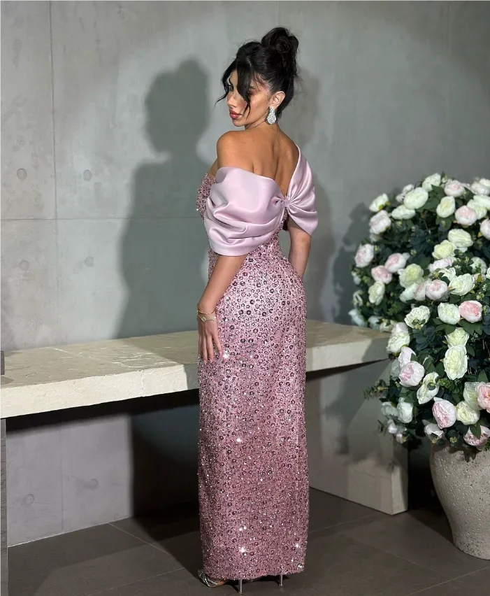Beaded Off Shoulder Ankle Length Formal Dress Women Elegant Vestido Coctel Wedding Dress Plus Size Luxury Dress 기모노 فستان