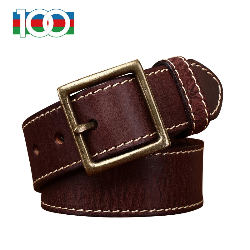 Men's belt Widen thickening head layer cowhide leather belt Men's leather needle buckle retro casual trend denim waistband