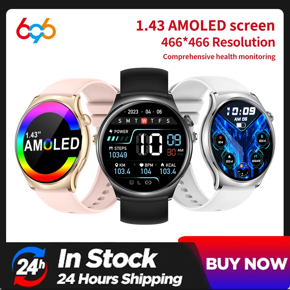 

Новые смарт-часы 2026 года с AMOLED-экраном 1,43 дюйма для мужчин и женщин, водонепроницаемые, для спорта на открытом воздухе, с музыкой, измерением пульса и уровня кислорода в крови, для контроля здоровья