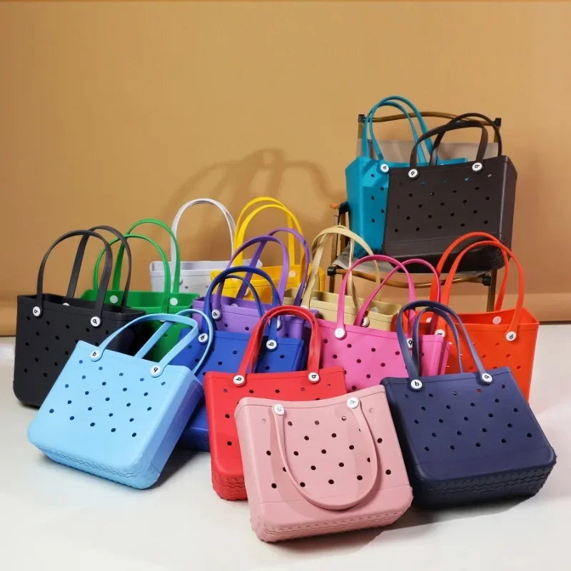 Bolsa Bogg mediana, bolsa de almacenamiento de maquillaje, bolso de compras portátil para mujer, cesta de Picnic cosmética impermeable, bolsa de playa Bogg de gelatina