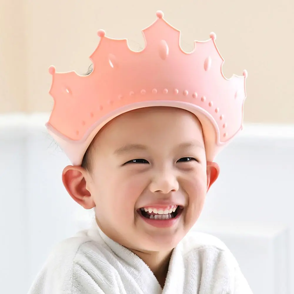 

Soft Ear&Eye Protection Solid Color Shower Cap Children Shower Head Cover Crown Shape Baby Shampoo Cap Wash Hair Shield Hat