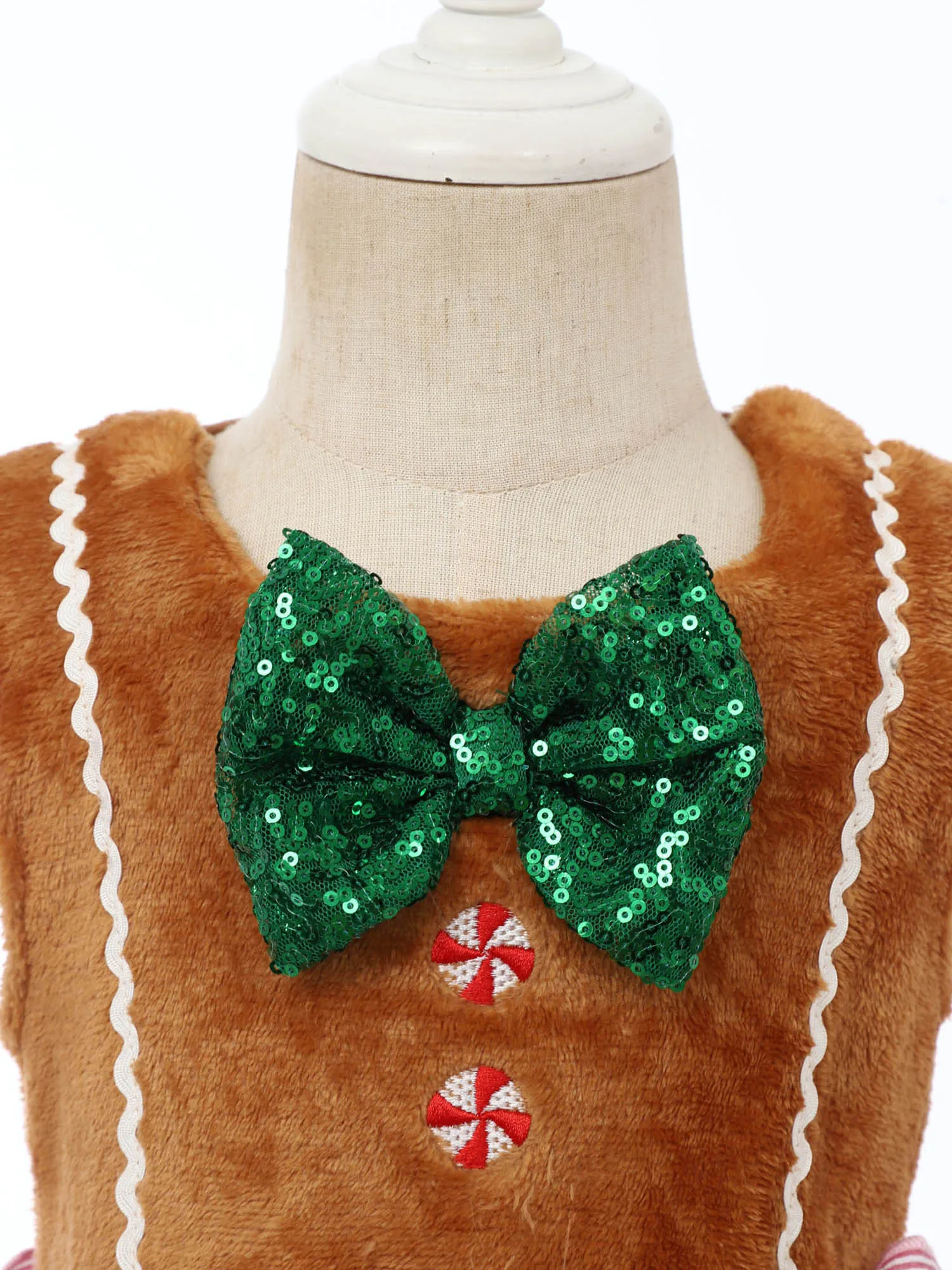 طفل الفتيات عيد الميلاد الزنجبيل رجل تأثيري فستان تحلق كم الترتر القوس أفخم مخطط فساتين عيد الميلاد السنة الجديدة زي حفلة #4