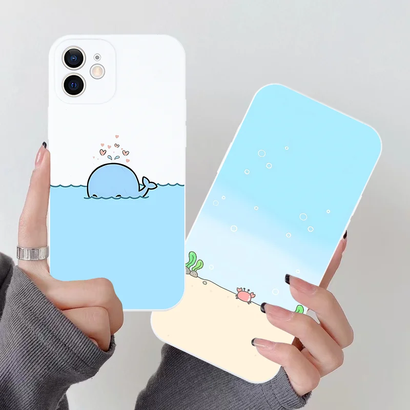 

Funny Marine Animal Whale Crab Phone Case For iPhone 16 15 11 12 14 13 Pro Max Mini X XS XSMax XR 7 8 Plus SE4 16e Silica Covers